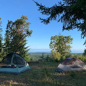 Plenty of space to set up camp, away from the fire pit & hot tub area / picnic table