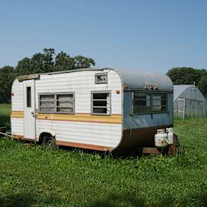 Cute camper right outside the cabin