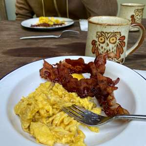 Farm fresh eggs in the morning (they were still warm, straight from under the hens!)