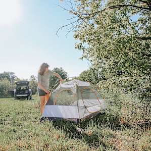 Setting up our tent.
