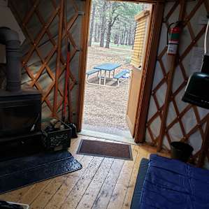 Looking out into the picnic area. Wood floors? Yes please!