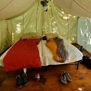 All bed needs is blankets and pillows! Comfortable airflow an early September night!
