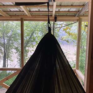 View from my hammock in the morning. We hung two hammocks to sleep in