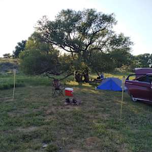 The tree provides plenty of shade and there is lots of space available for tents and equipment.