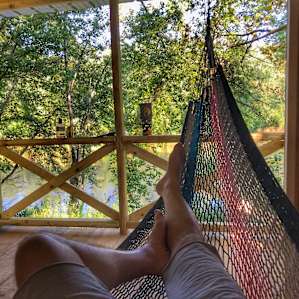 View over the river from inside Super comfy hammock and two cots were included