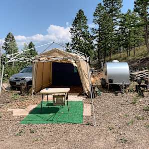 Sun shelter and some of the host's things.