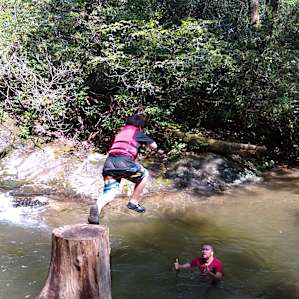 Being brave at the swim hole.