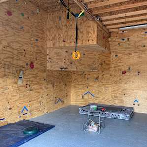 This is the inside of the climbing gym that Dane built himself
