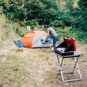 Setting up campsite