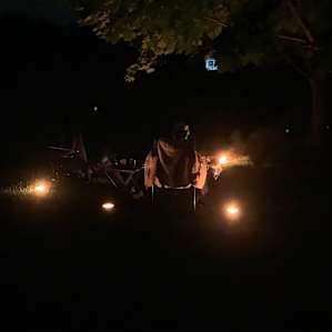 Last night with slowly dying fire after salmon on the grill and candles for added atmosphere.