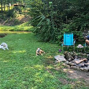 Great fire pit by the pond