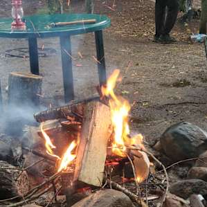 Kept the fire roaring to keep the rain away! Well, we tried anyways. The rain still came but the fire didn't quit!