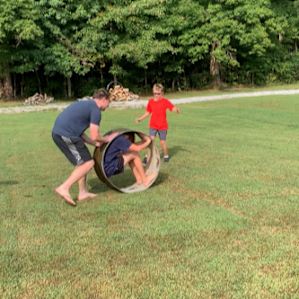 Taking a ride in an extra 'fire ring' on Dwight's farm! Thank you, Dwight!!!