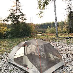 This would also have been a great place to set up. (Took a pic as I scoped out where to stake down). The wood chips would make for a soft level spot that would suit the largest of tents or even a camper. The sound of the stream won out for me, though.