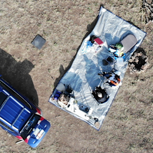 We laid our equipment out on a tarp next to the fire pit. For a video "fly around" search for "naomis campsite" on Youtube, or try this link, if it is allowed here... https://tinyurl.com/y3q3gyh6