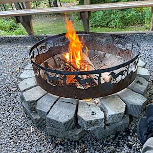 Fire pit area with plenty of bench space.
