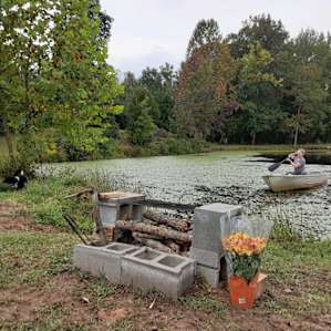 Just rowing around, thanks Barbara for taking these photos for me! (That's my border collie and hound mix aka camping companion in the corner)
