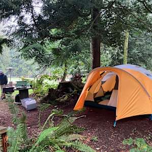 Lovely camp spot on edge of grass field.