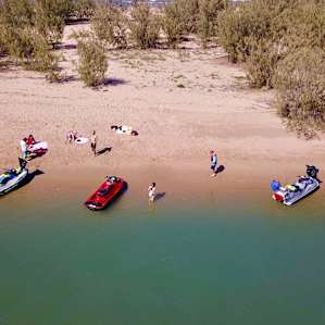 Taking the jet skis to the entrance of Baffle creek, the water was so nice and we saw lots of turtles.