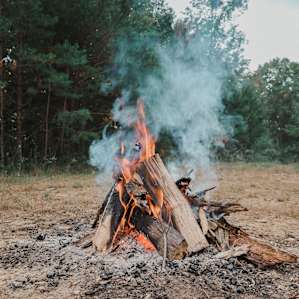 Beautiful fire set up around camp on the mountaintop
