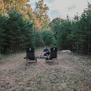 Setting up camp with gorgeous trees and changing colors surrounding all sides.