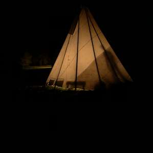 The stunning teepee at night.