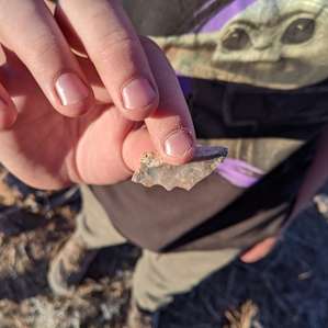 Up close piece of sharpened flint found in the campground (between site 1 and 2), we left it for you to find.