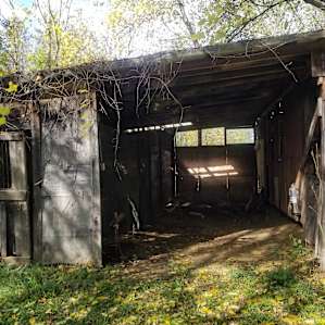 Shed with compost toilet and water source