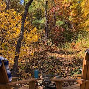 Fire pit and adirondack chairs