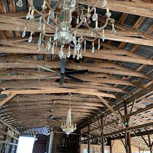 Beautiful chandeliers inside the venue.