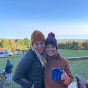 Sisters catching up with coffee and a beautiful sunrise.