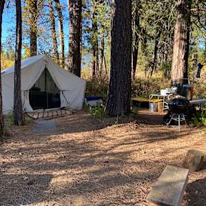 The tent and kitchen set up