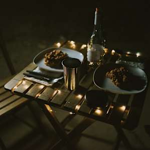 Barebones camping doesn't mean you can't get fancy as well. Just bring your twinkly lights and bluetooth speaker to complete the setup :)