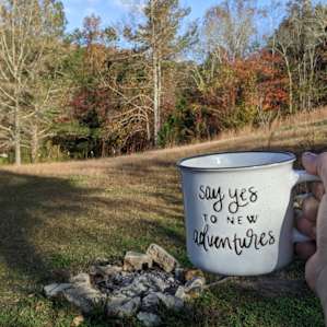 Morning coffee next to the fire pit.