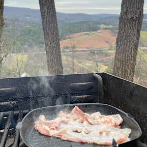 The charcoal grill at the campsite was quite convenient.