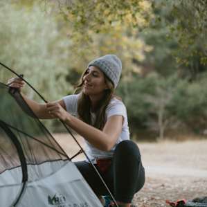 Caitie setting up her tent for the evening.