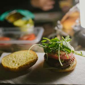 Our feast of the evening: Impossible Burgers.