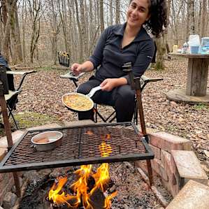 Cooking breakfast on the fire