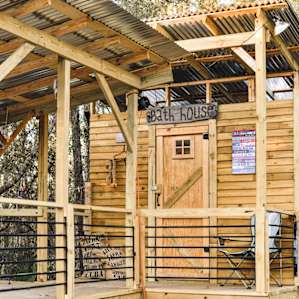 The stilted bathroom is hand built and we loved how it looked!