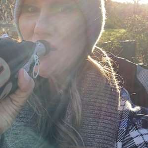 Enjoying the first beer after working hard getting the tent up