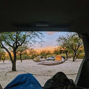 sunrise view. Also showing distance to the next camper