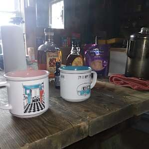 Picnic table provided for morning coffee (percolated on the wood stove!)