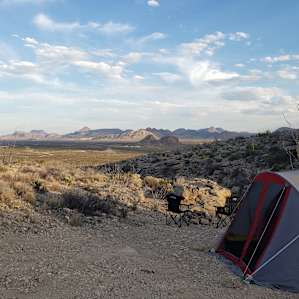 View of campsite and fire ring