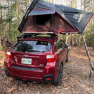 First time trying out the iKamper roof top tent! Two adults and a 40 lb. dog all fit comfortably.