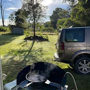 Hmm... bacon frying with a view