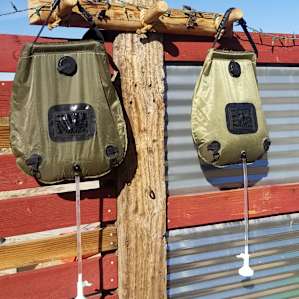 We set up shower bags that heated up our water really well in the desert sun - it was very refreshing after a day's worth of hiking in Joshua Tree