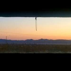 Sunrise as seen from inside the Bed Shed