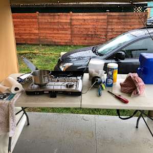 it rained, so I set up my "kitchen" on the big front poorch