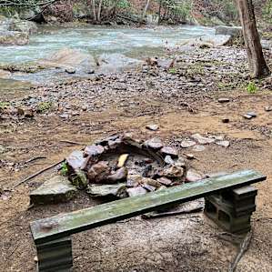 The view when you arrive of the fire pit overlooking the creek