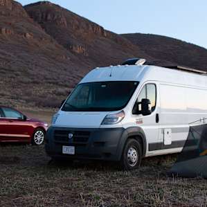 van had a little trouble with the terrain but we found a flat spot